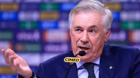 O técnico Carlo Ancelotti em entrevista coletiva da Seleção Brasileira (Buda Mendes/Getty Images)