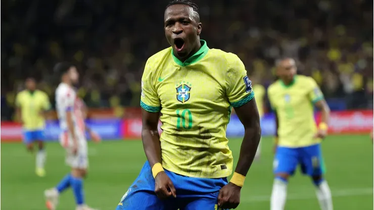 Vini Jr. comemora gol do Brasil (Foto: Wagner Meier/Getty Images)