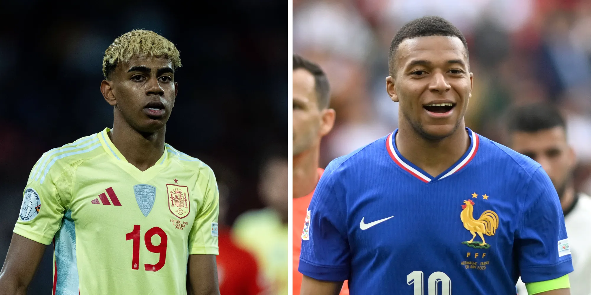 Lamine Yamal, pela Espanha (Foto: IMAGO /&nbsp;Sebastian Frej) e Mbappé, pela França (Foto: IMAGO /&nbsp;Buzzi)