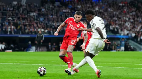 Vini Jr. foi alvo de ataques em jogo contra o Benfica. Angel Martinez/Getty Images.