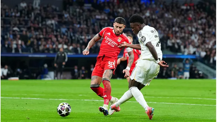 Vini Jr. foi alvo de ataques em jogo contra o Benfica. Angel Martinez/Getty Images.