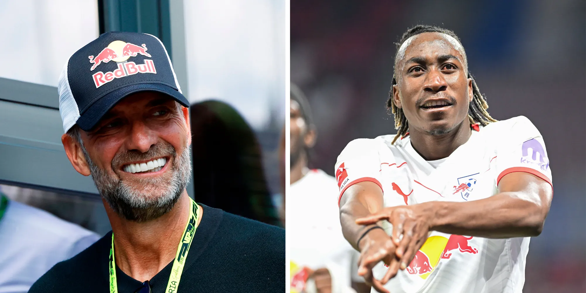 Klopp, chefe global de futebol da Red Bull (Foto: IMAGO / Jan Huebner) e Yan Diomande, atacante do Red Bull Leipzig (Foto: IMAGO / DeFodi Images)