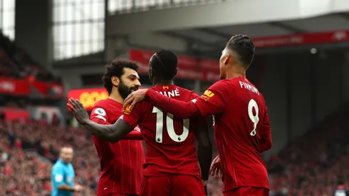 O trio Salah, Mané e Firmino no Liverpool (Jan Kruger/Getty Images)
