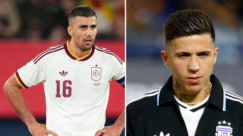 Real Madrid tem preferência por Enzo Fernández e deixa Rodri em segundo plano. Fotos: Alex Caparros/Getty Imagens | Marcos Brindicci/Getty Imagens