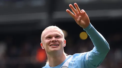 Haaland destrói o Liverpool com três gols. Foto: Carl Recine/Getty Images