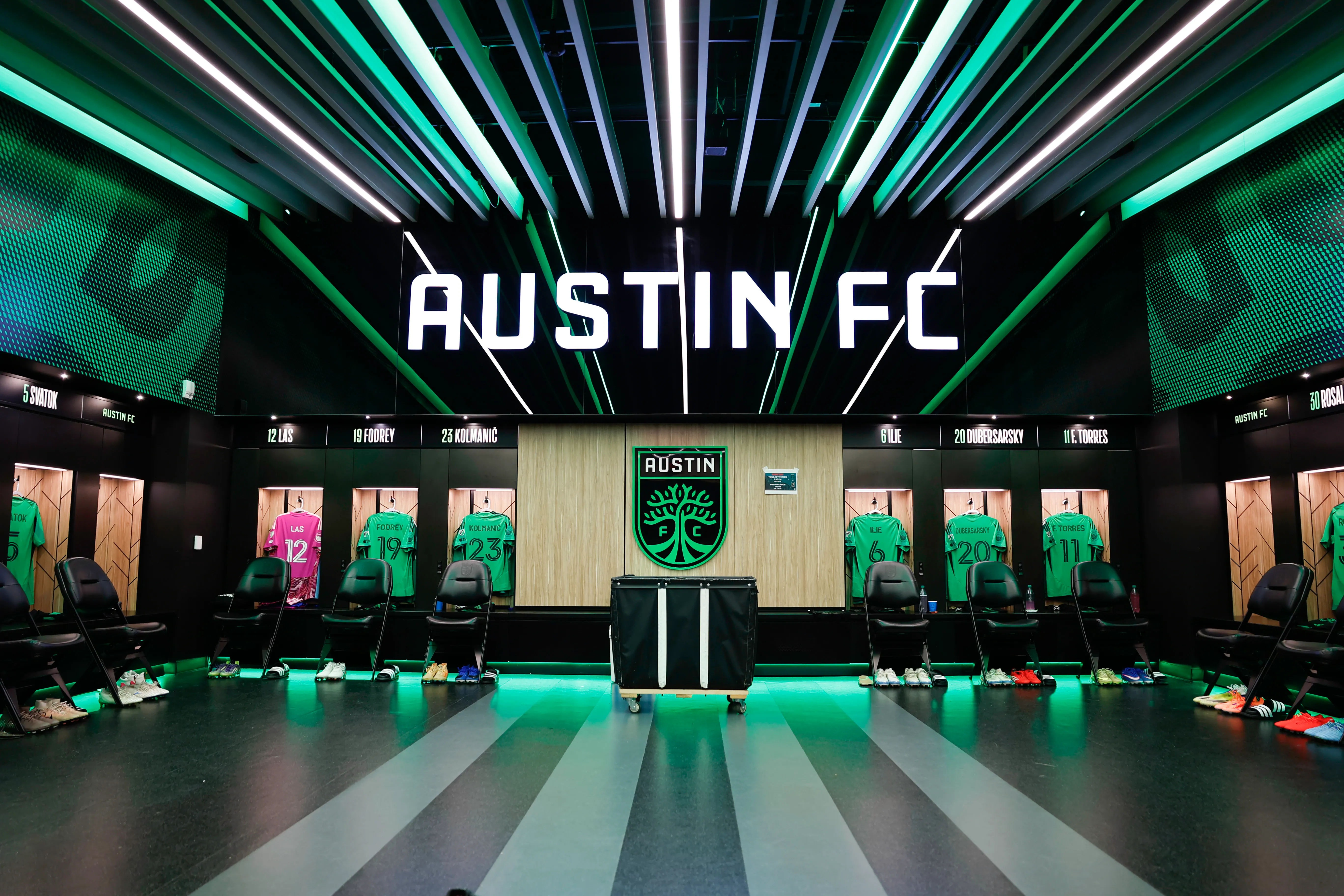 Vestiário do Austin FC. (Foto: Daniel Jefferson/Getty Images)