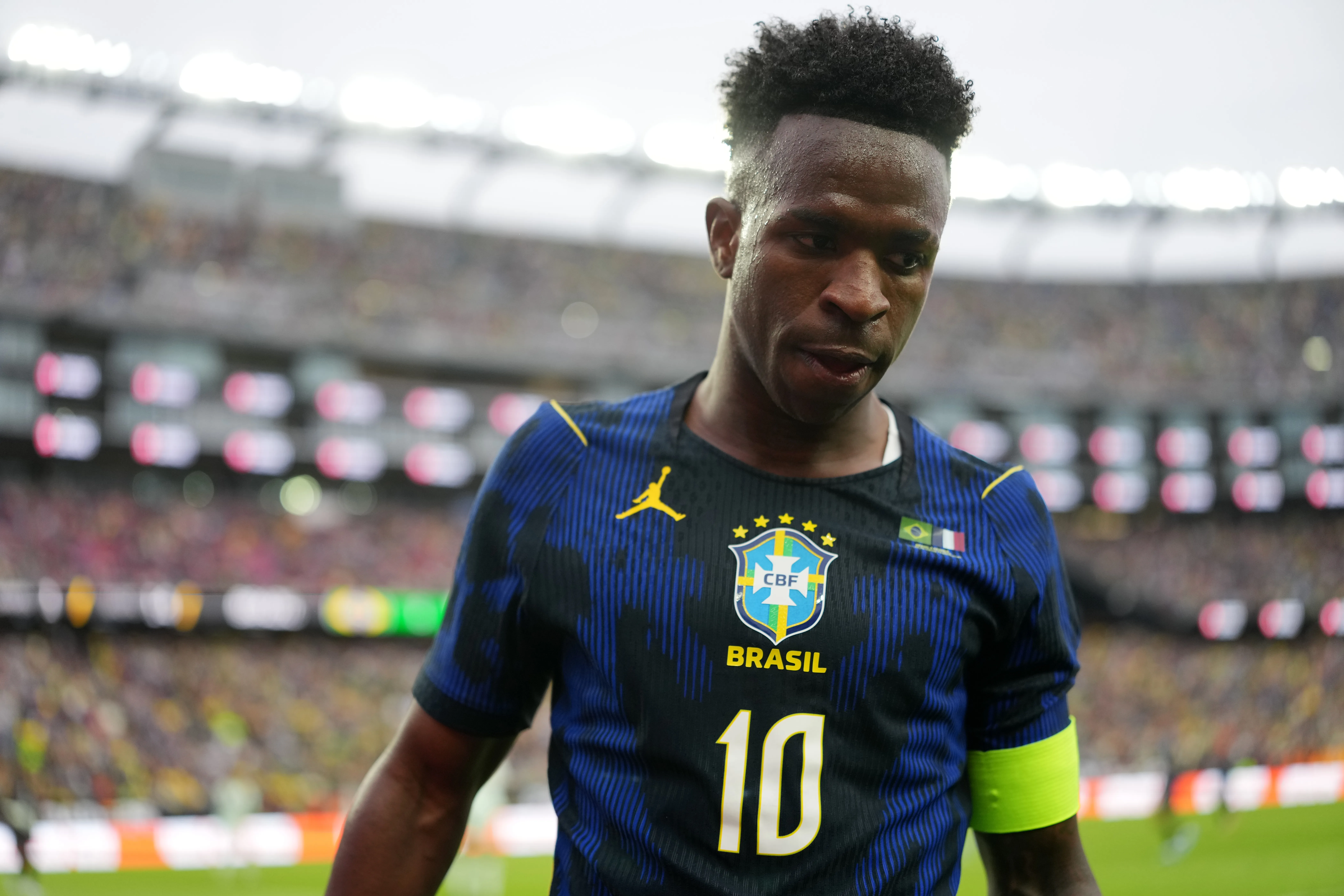 Vinicius Jr em jogo do Brasil. Foto: Michael Owens/Getty Images