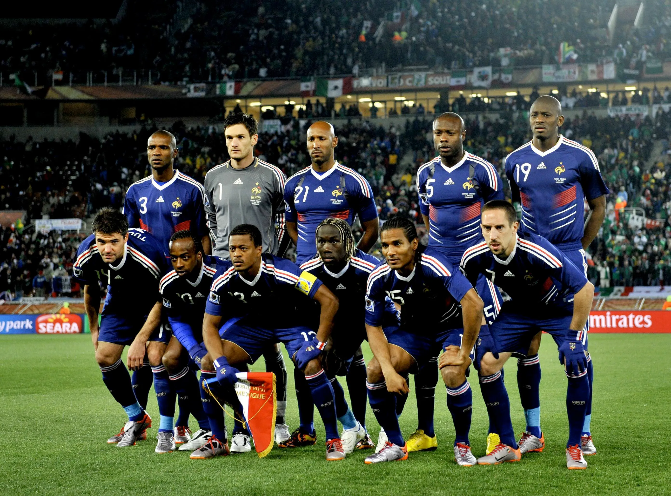 Seleção Francesa de Futebol durante a Copa do Mundo FIFA de 2010, WM, Weltmeisterschaft, partida de futebol, Grupo A, França x México no Estádio Peter Mokaba, em Polokwane, África do Sul, em 17 de junho de 2010. O México venceu por 2 a 0. Foto de Christophe Guibbaud Cameleon ABACAPRESS.