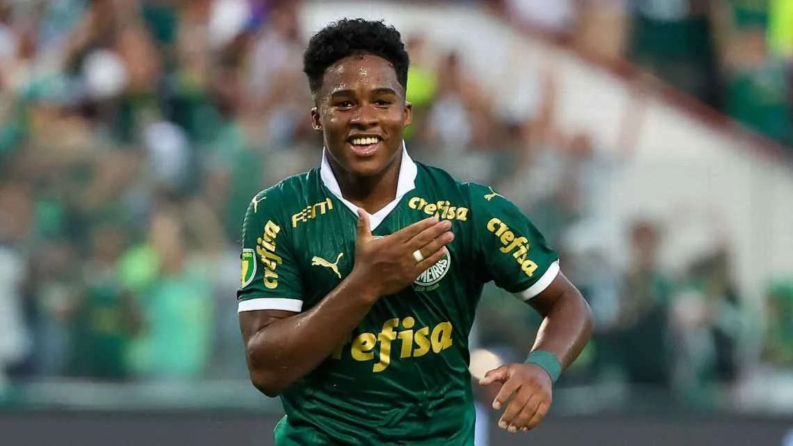 Endrick comemora após marcar para o Palmeiras (Fabio Menotti/Palmeiras/by Canon)
