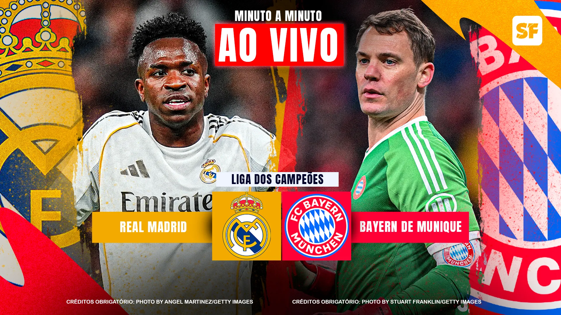 Montagem com fotos de Vini Jr e Neuer