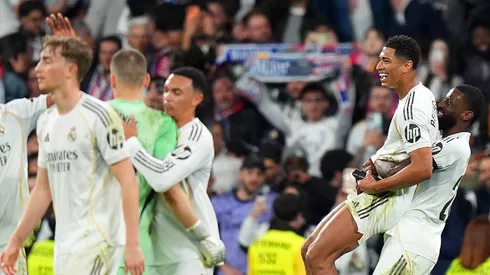 Jogadores do Real Madrid celebram após vitória na La Liga. (Photo by Angel Martinez/Getty Images)