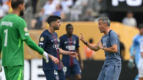 Beraldo e Luis Enrique no PSG (David Ramos/Getty Images)