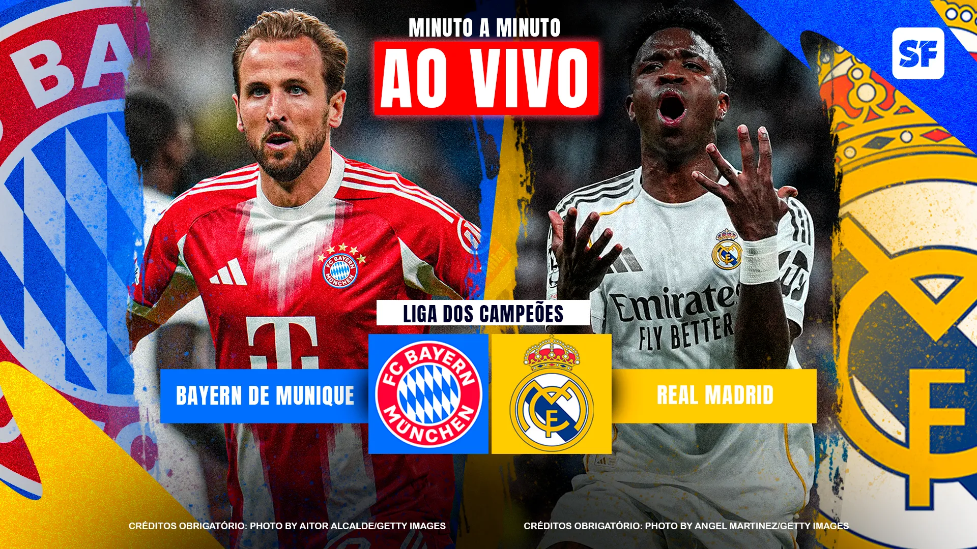 Montagem com fotos de Harry Kane e Vinícius Júnior