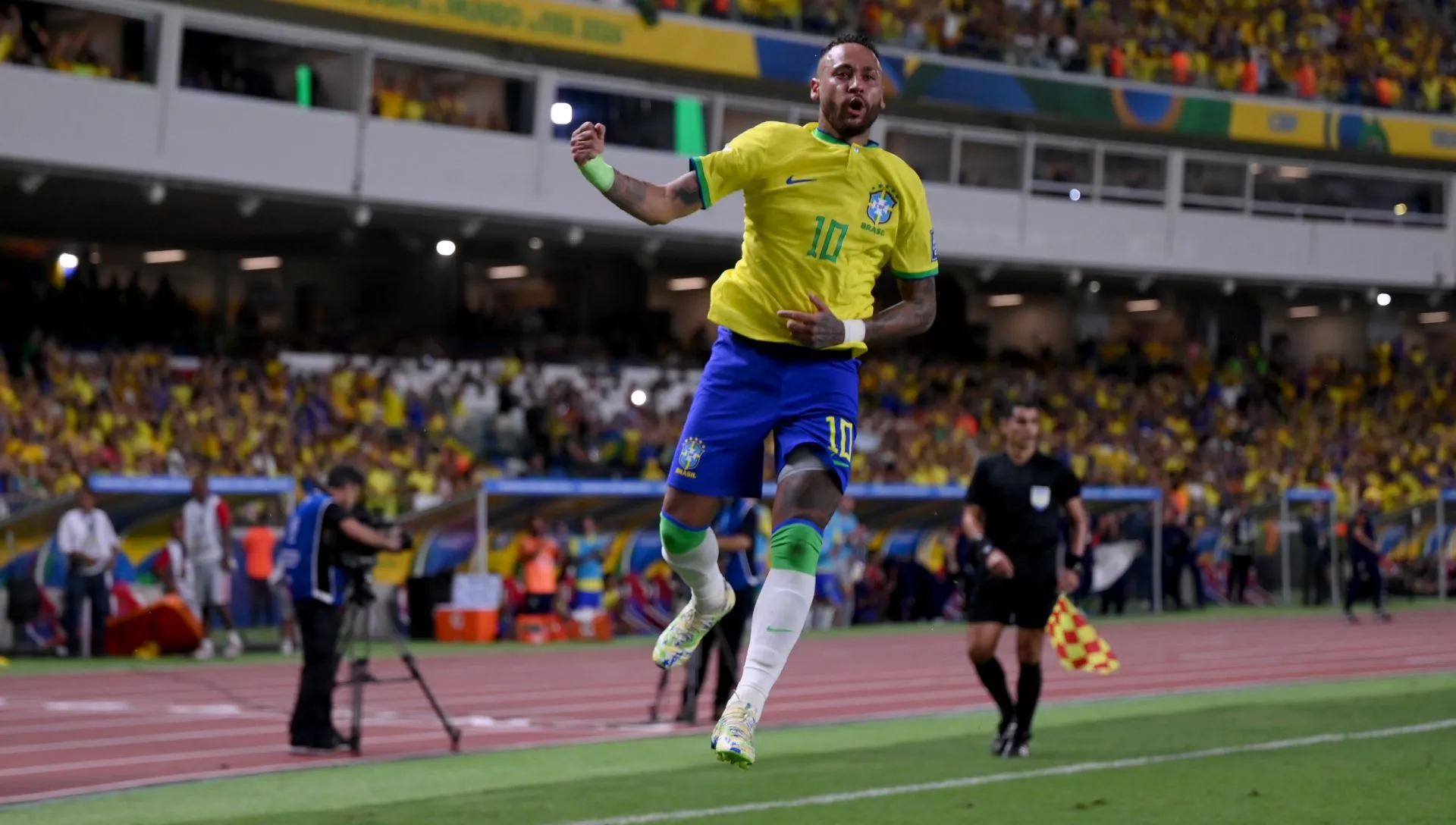 Neymar comemora gol da Seleção Brasileira, em setembro de 2023. Foto: Pedro Vilela/Getty Images