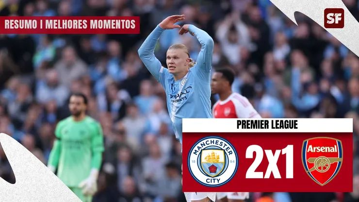 Erling Haaland marca em Manchester City 2 x 1 Arsenal. (Foto: Carl Recine/Getty Images)