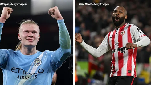 Haaland é artilheiro, mas brasileiro Igor Thiago continua na cola. (Fotos: Michael Regan/Getty Images e Mike Hewitt/Getty Images)