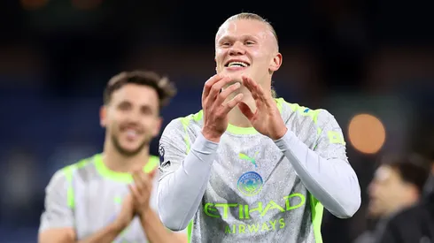 Haaland comemora vitória do City na Premier League. Alex Livesey/Getty Images.