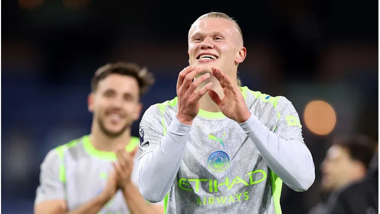 Haaland comemora vitória do City na Premier League. Alex Livesey/Getty Images.
