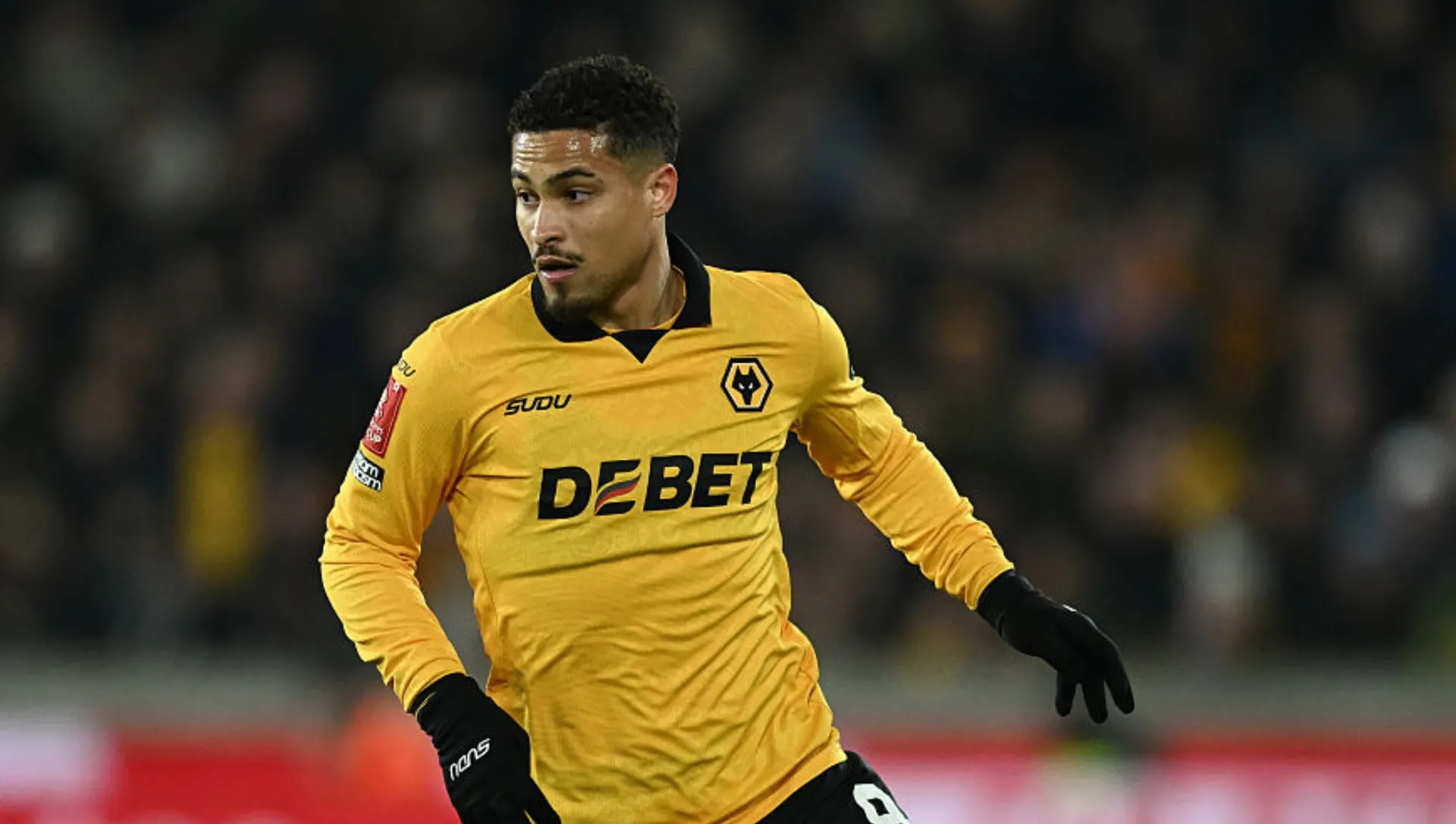 João Gomes durante jogo do Wolverhampton