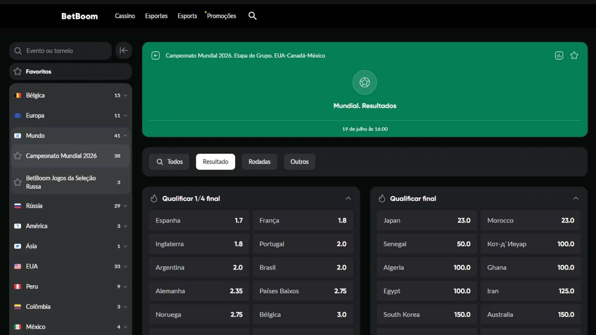 BetBoom já conta com mercados para apostar no Campeão da Copa 2026 (Reprodução)