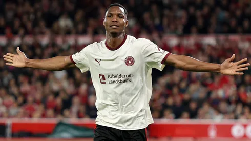 Ousmane Diao em ação pelo Midtjylland durante a temporada. Foto: Michael Regan/Getty Images