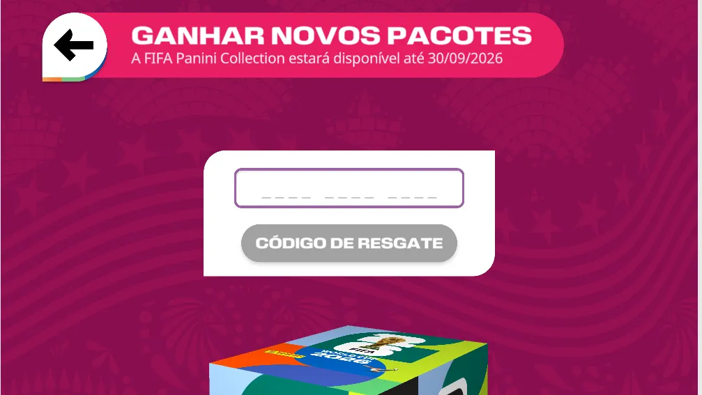 Print do espaço para resgatar códigos do álbum virtual da Copa do Mundo