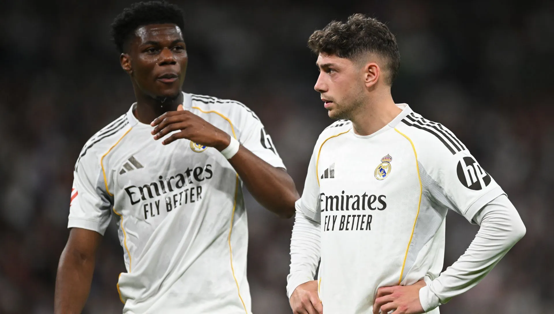 Aurelien Tchouameni e Federico Valverde durante partida da LaLiga. Foto: Denis Doyle/Getty Images