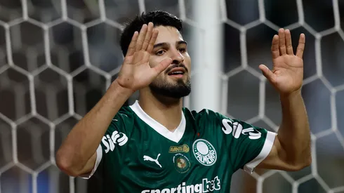 Flaco López comemora gol pelo Palmeiras. (Foto: Miguel Schincariol/Getty Images)