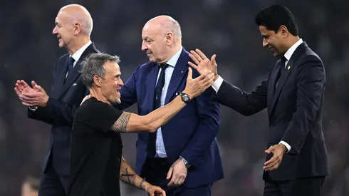 Luis Enrique e Nasser Al-Khelaïfi, presidente do PSG