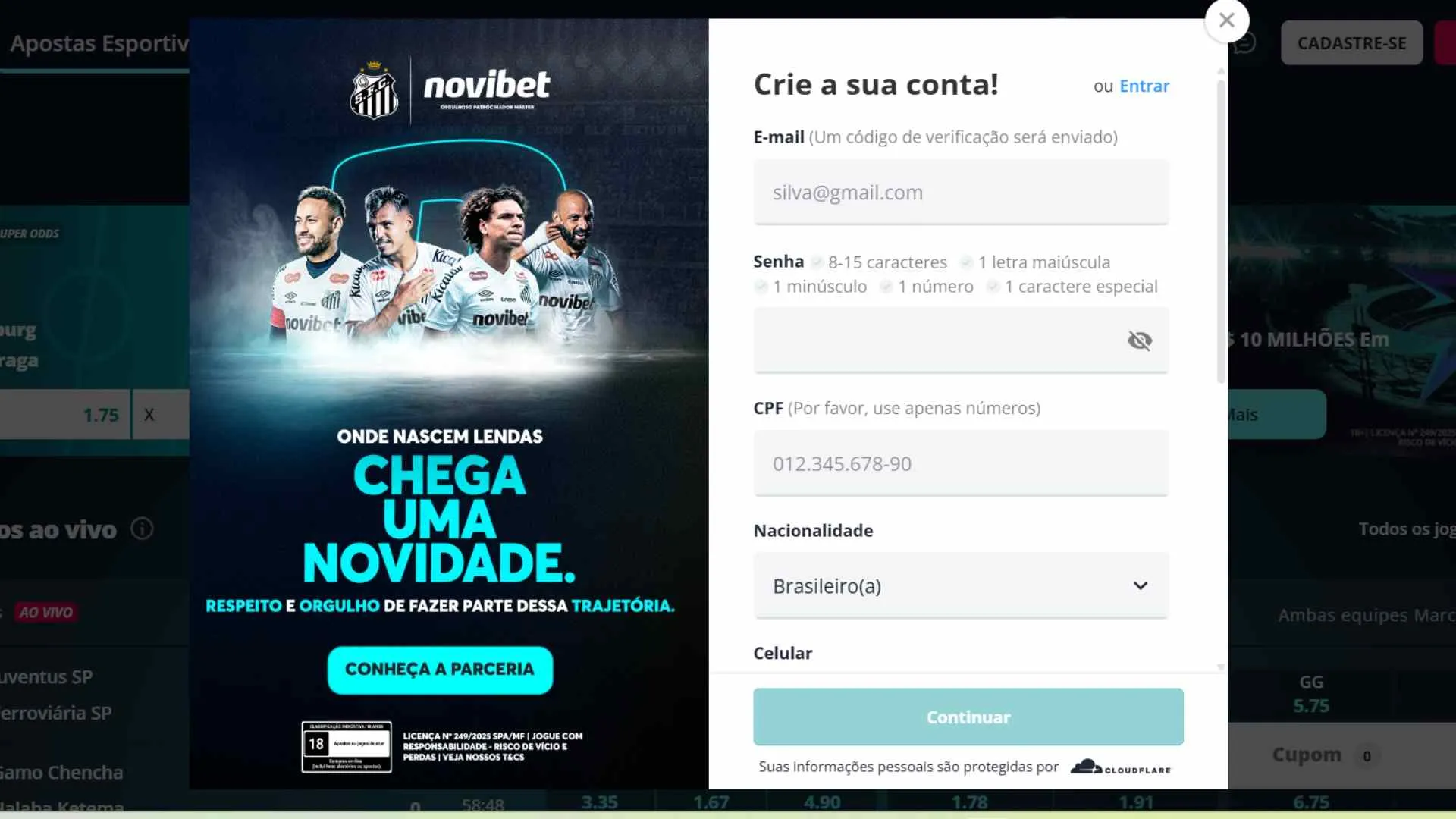 Cadastro na Novibet é rápido, prático e seguro (Reprodução)