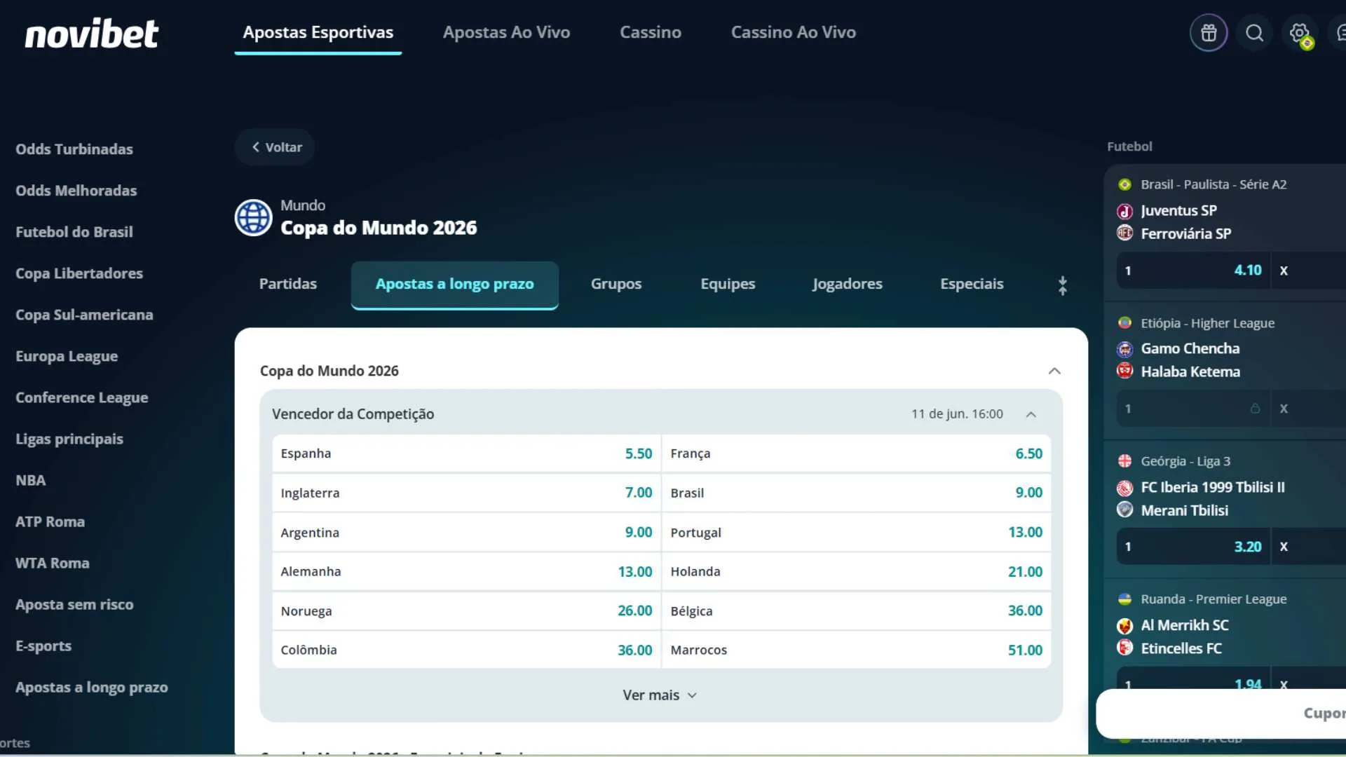 Já é possível apostar no campeão da Copa do Mundo 2026 na Novibet (Reprodução)