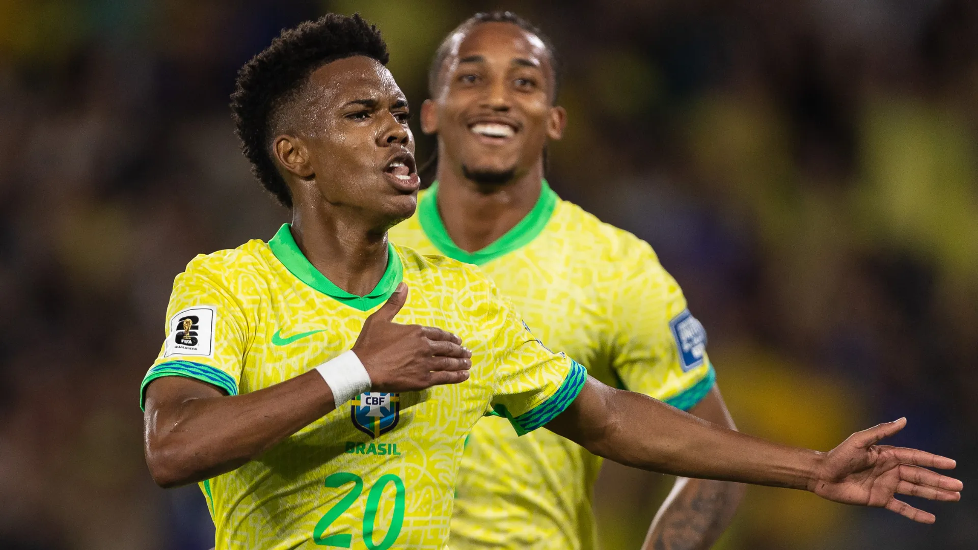 Estêvão comemora gol pela Seleção Brasileira