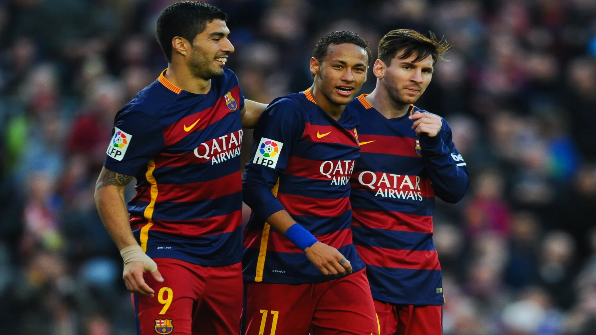 Messi, Neymar e Suárez em 2015 pelo Barcelona – David Ramos/Getty Images
