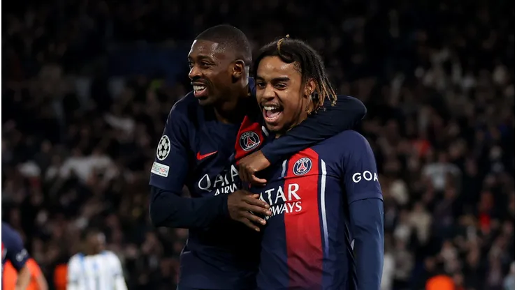 Bradley Barcola e Ousmane Dembélé. (Photo by Alex Pantling/Getty Images)