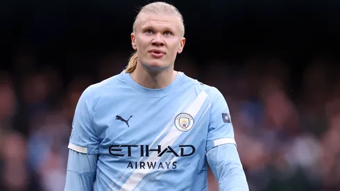 Haaland em campo pelo Manchester City. Foto: Naomi Baker/Getty Images