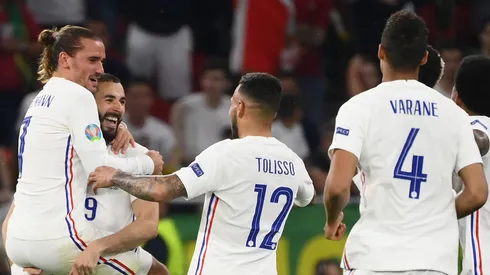 Jogadores da França comemoram gol da equipe. (Photo by Franck Fife - Pool/Getty Images)