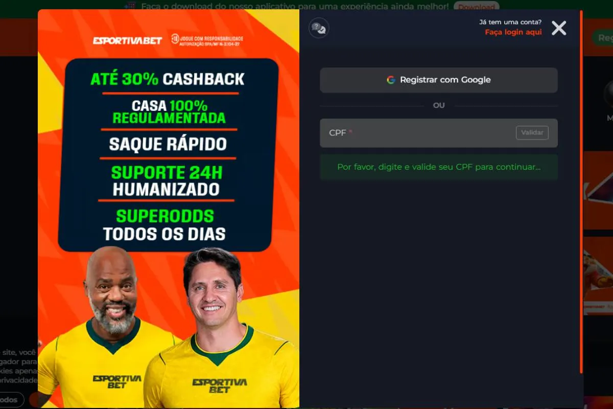 Cadastro na Esportiva Bet é seguro e prático (Reprodução)