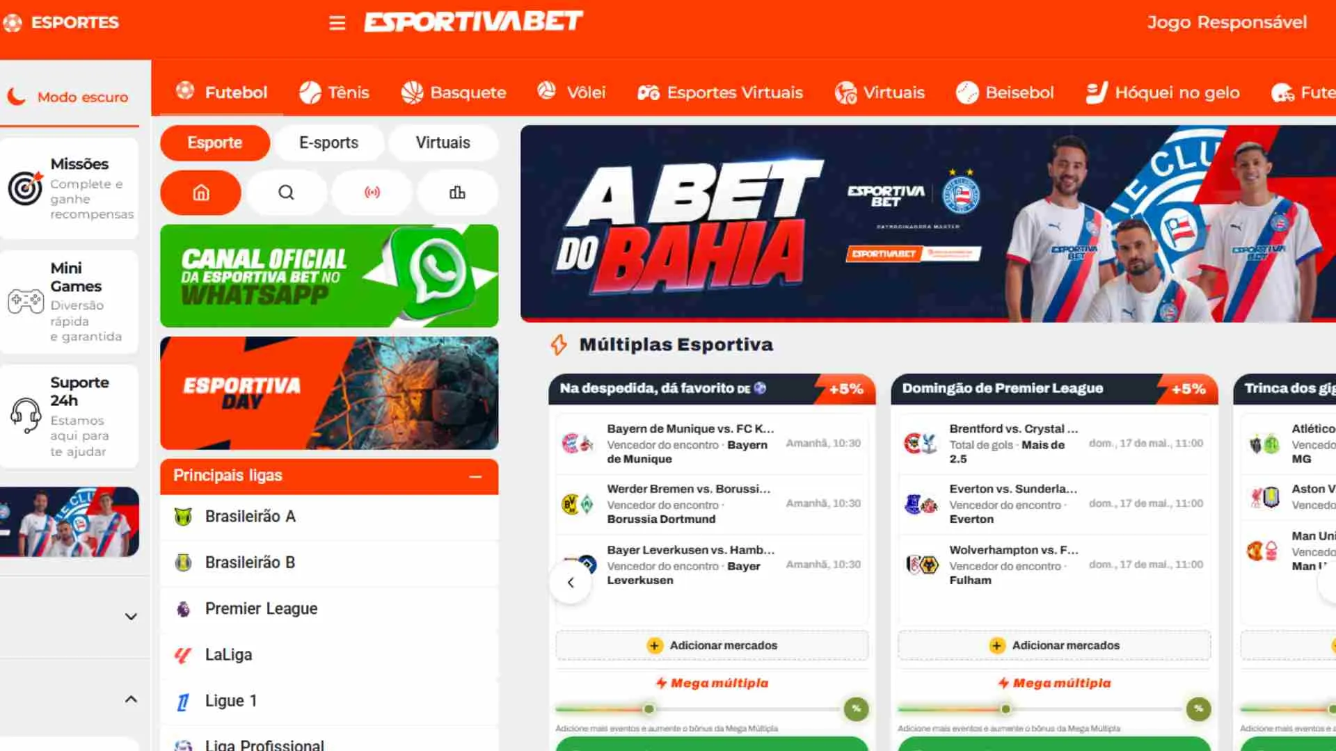 Plataforma é completa e conta com diversos esportes para as suas bets (Reprodução)