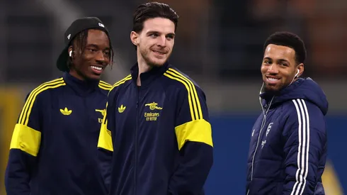 Madueke, Rice e Ethan Nwaneri. (Photo by Carl Recine/Getty Images)