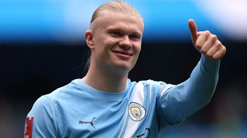 Haaland em uma partida do Manchester City. Foto: Carl Recine/Getty Images