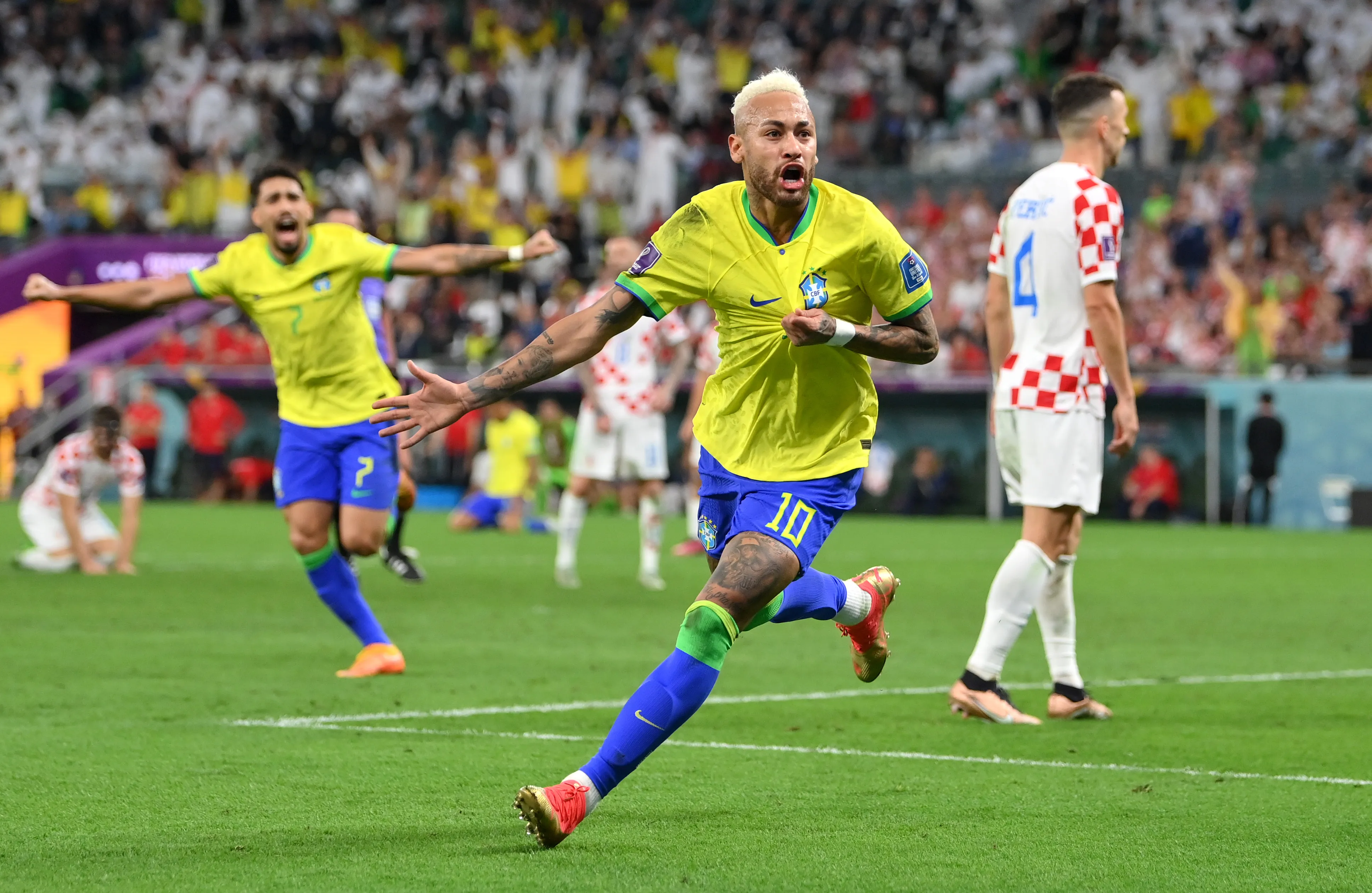 Neymar comemorando o gol contra a Croácia na Copa do Mundo de 2022 (Foto: Justin Setterfield/Getty Images)