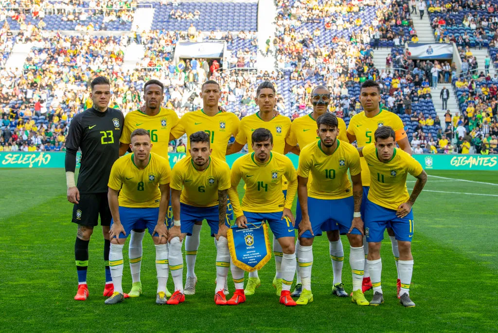 Seleção inicial do Brasil durante o amistoso internacional entre Brasil e Panamá no Estádio do Dragão, em 23 de março de 2019, no Porto, Portugal. (Foto de Octavio Passos/Getty Images)