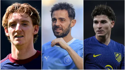 Gordon, Bernardo Silva e Julian Álvarez podem jogar juntos no Barça - Fotos: IMAGO / Pro Sports Images e IMAGO / ZUMA Press Wire