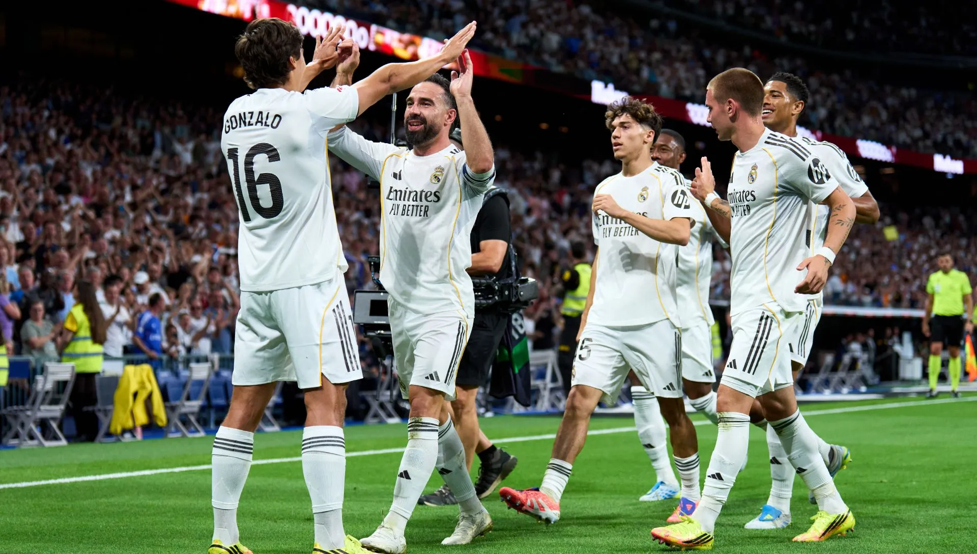 Real Madrid comemora durante partida da LaLiga. Foto: Angel Martinez/Getty Images