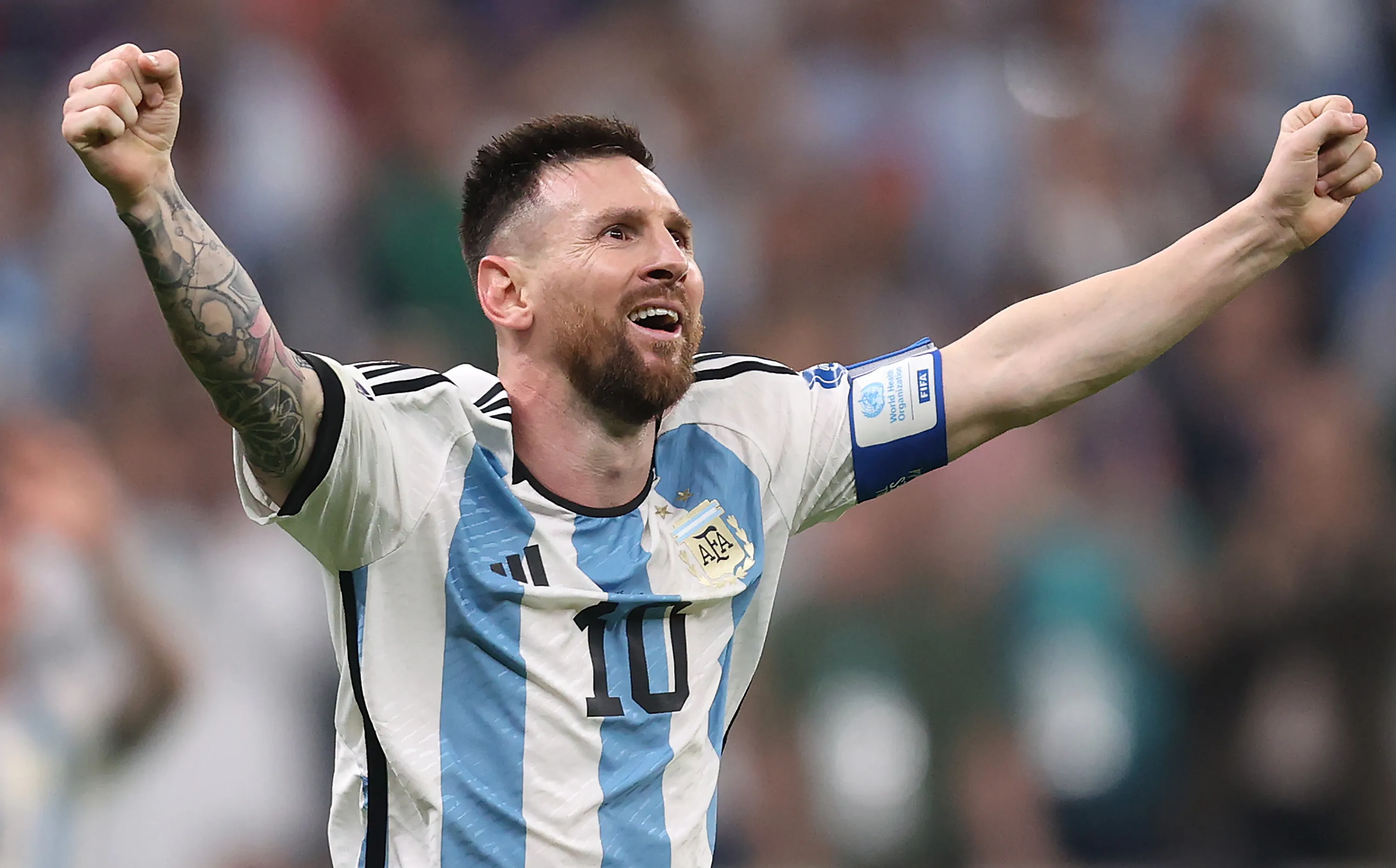 Messi comemorando um gol na final da Copa do Mundo de 2022 (Foto: Julian Finney/Getty Images)