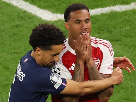 PSG x Arsenal: Marquinhos consola Gabriel Magalhães