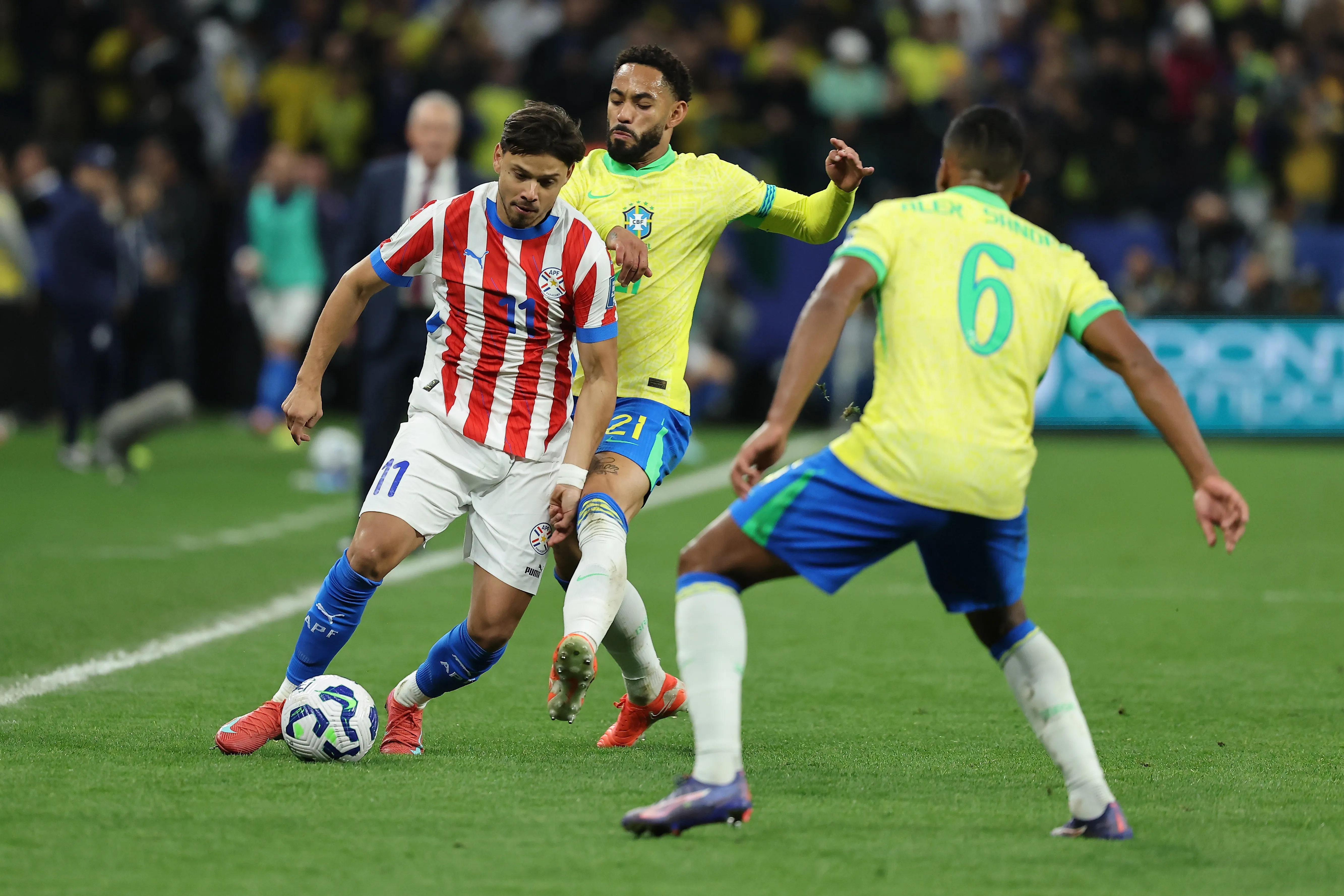 Angel Romero durante partida entre Brasil x Paraguai. (Photo by Wagner Meier/Getty Images)