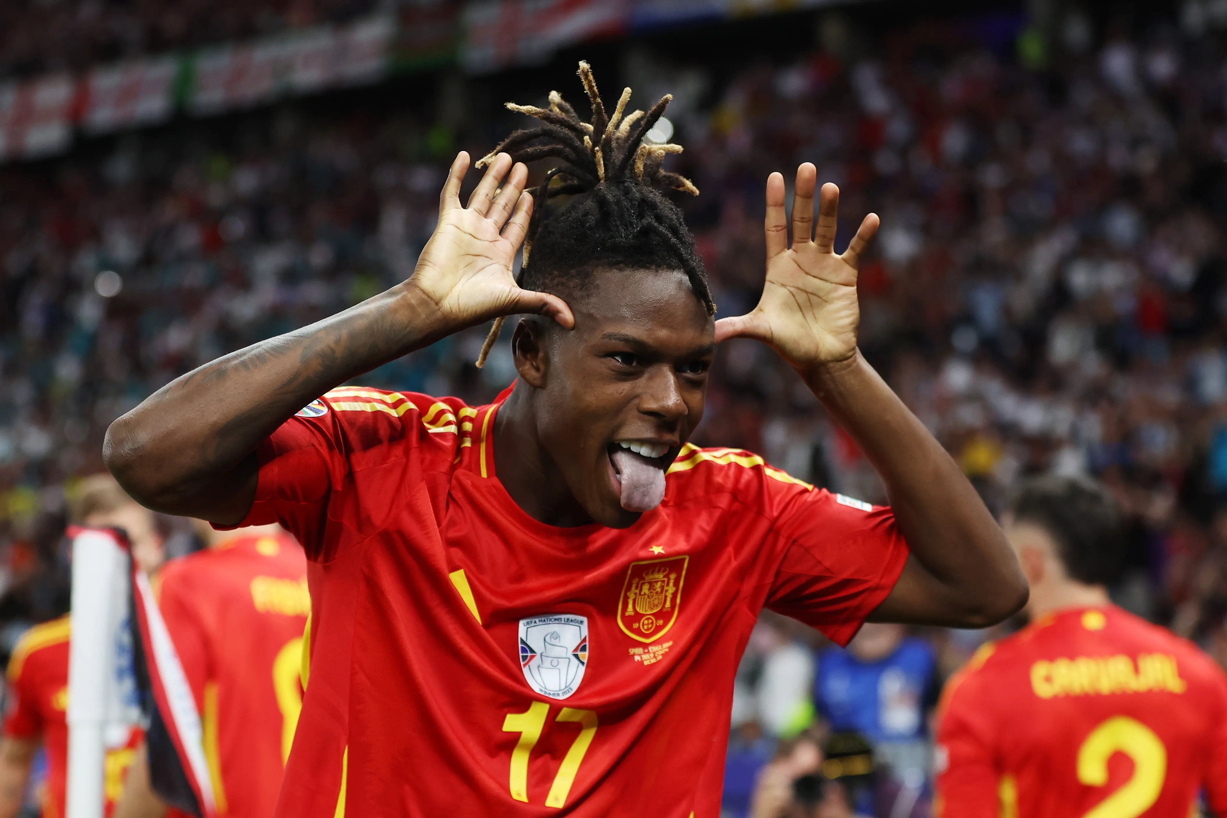 Nico Williams em ação pela Espanha (Foto: Richard Pelham/Getty Images)
