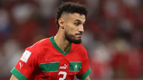 Mazraoui em campo pelo Marrocos. Foto: Catherine Ivill/Getty Images