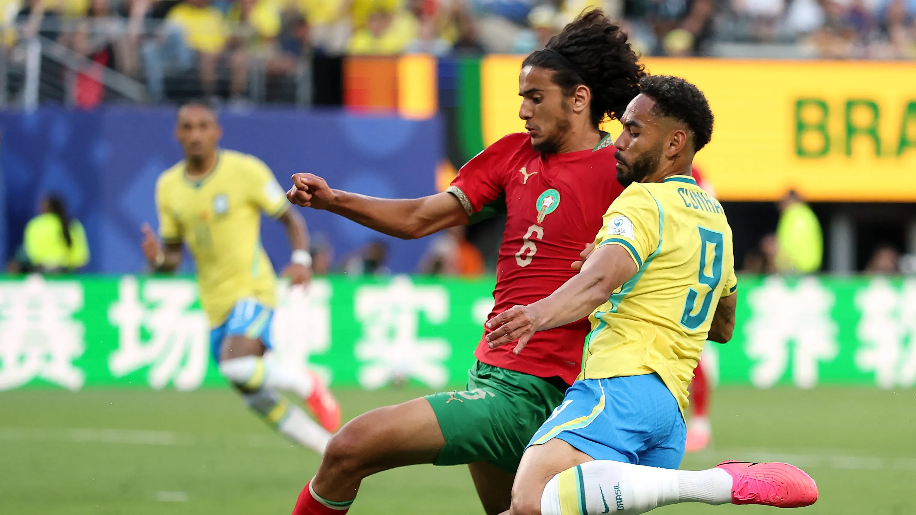 Ayyoub Bouaddi em jogo do Marrocos contra o Brasil